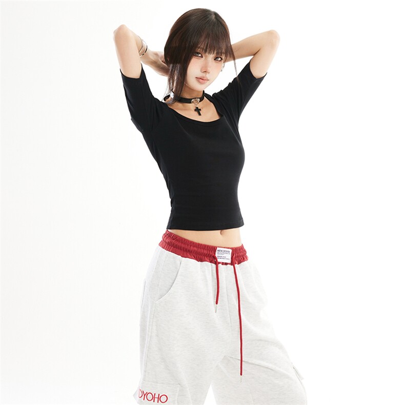 黑色圆领修身U领短袖T恤女夏季新款休闲打底衫内搭上衣YD270-P30,男装T恤,星座509