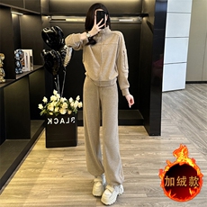 时尚减龄小个子立领卫衣阔腿裤两件套加绒款，女装套装/套裙，江南