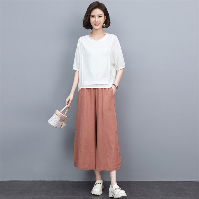 棉麻套装女阔腿裤2025年夏季新款减龄时尚休闲小个子套装裤两件套,女装套装/套裙,阿丹