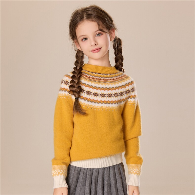 秋冬7针半身费尔岛时尚百搭通勤简约儿童羊绒衫休闲毛衣新款童装，童装儿童羊绒衫，跳跳羊儿童羊绒衫