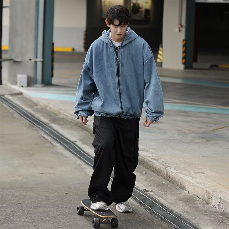 日系cityboy深色牛仔夹克男秋季新款宽松休上衣工装外套男YJ09,男装夹克,星座1116A-1（原606A）