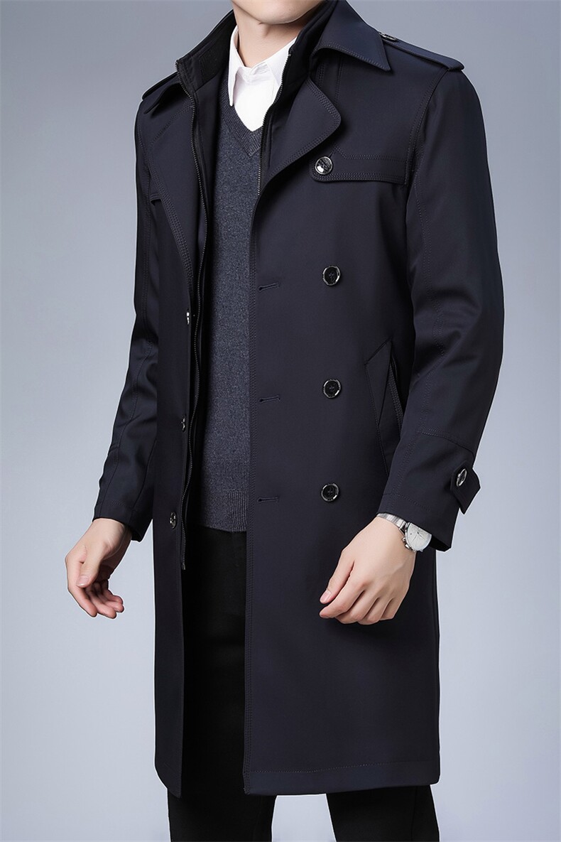 风衣男中长款可卸内胆中年秋季纯色大衣商务休闲外套ZL1956-P245，男装风衣，电商B212（原钱塘6029）