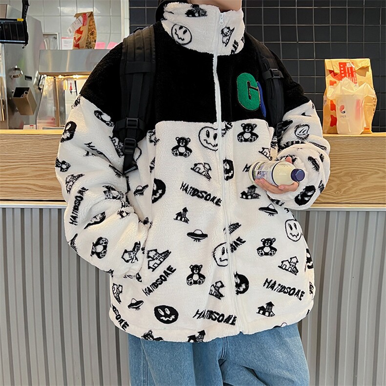 港风夹克外套男拼接羊羔毛夹棉棉袄棉服羊剪绒棉衣3322-P90控138,男装夹克,星座207