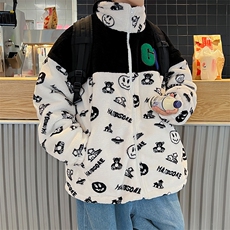 港风夹克外套男拼接羊羔毛夹棉棉袄棉服羊剪绒棉衣3322-P90控138，男装夹克，星座207