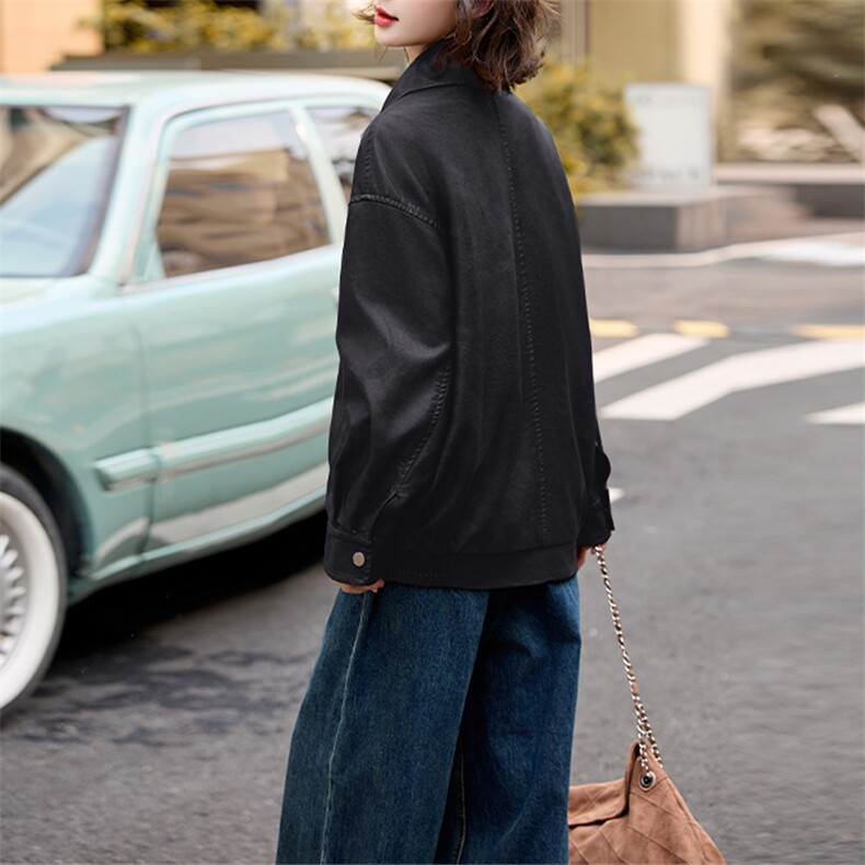 美拉德皮衣外套女早秋学院风棕色皮衣美式痞帅皮夹克2024新款高级,女装皮衣,美拉德工厂直营店