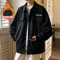麂皮绒多口袋棉服宽松翻领加棉夹克男大码小众外套J611J加棉-P85，男装棉衣，电商A001-1