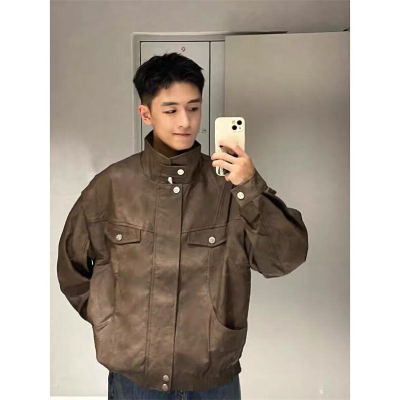 秋冬皮衣外套男痞帅风飞行员夹克情侣PU皮翻领上衣HT2166-p79,男装皮衣,星座1008