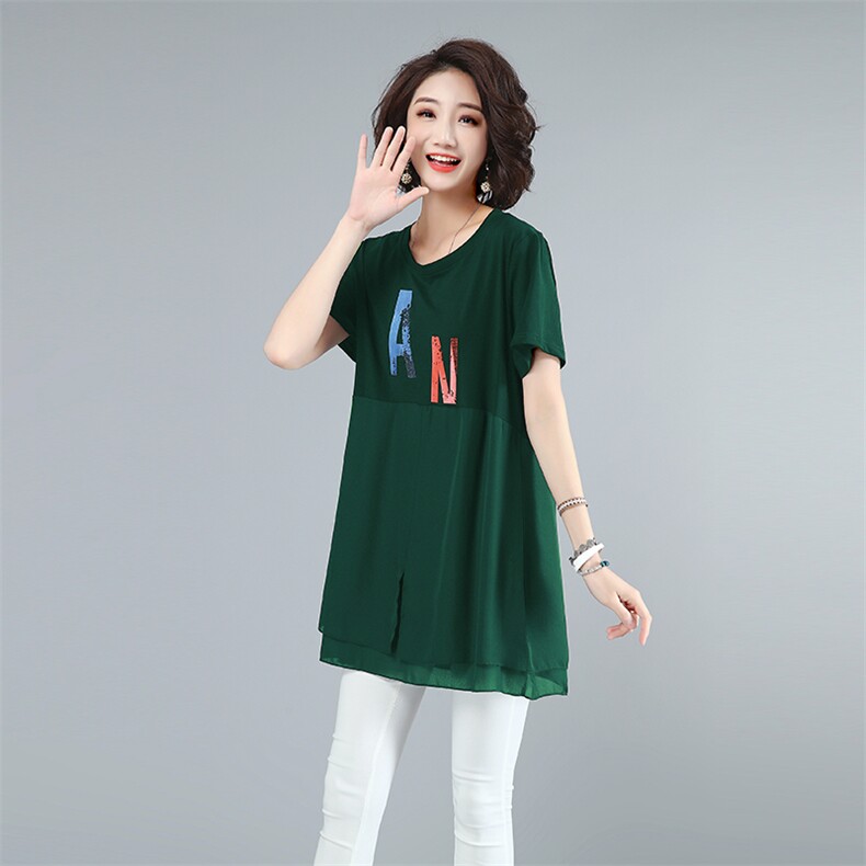 2021夏款大码女装花色印花烫钻纯色拼接上衣214款，女装大码女装，秋牧寒烟