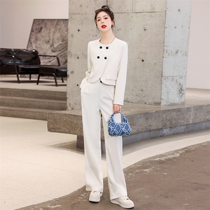 高级感西装套装女2025春秋新款小香风短外套高腰阔腿裤职业两件套图片