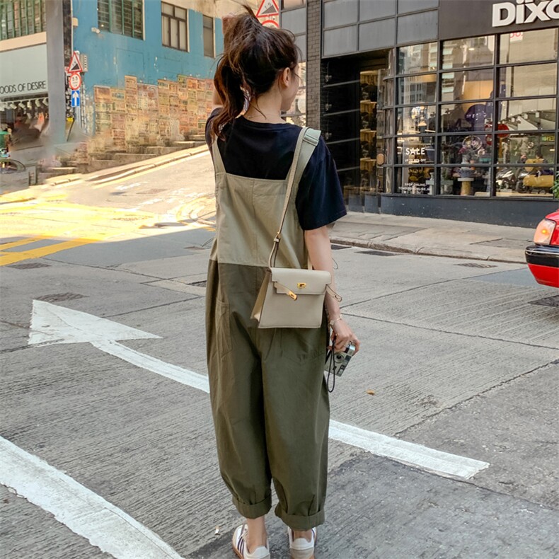 港风工装背带裤女夏薄款2025新款日系桔梗宽松慵懒休闲炸街潮,女装连体裤,2C158