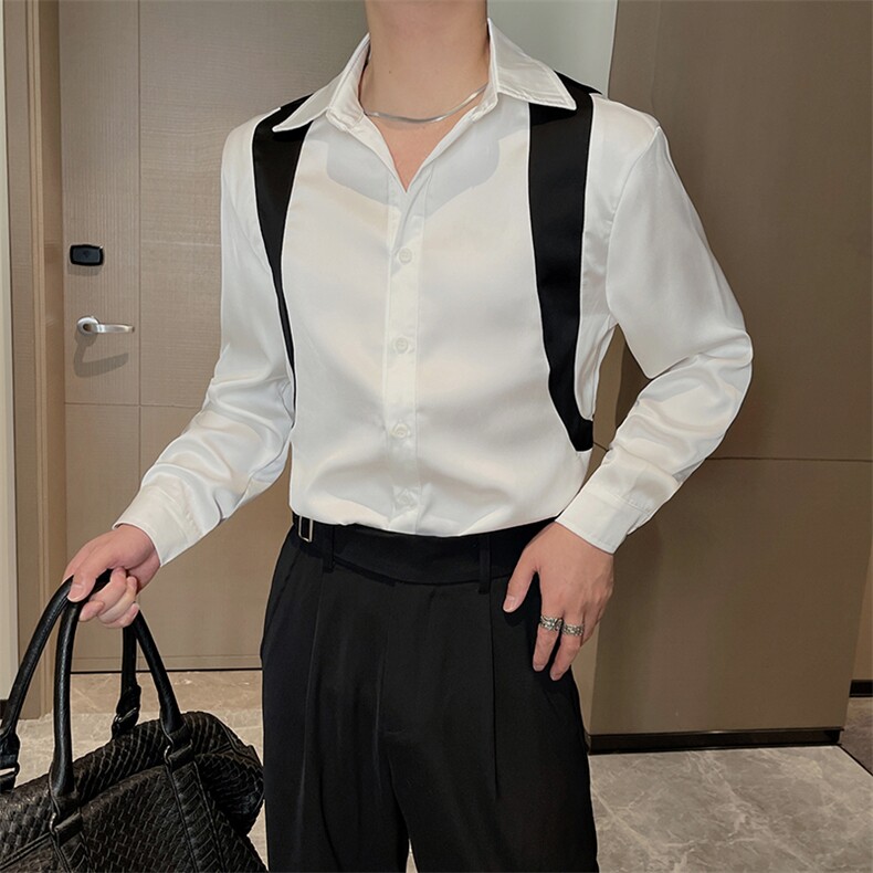 吴磊同款网红痞帅拼接设计长袖衬衫男时尚免烫醋酸衬衣CS855-P68,男装衬衫,电商B267