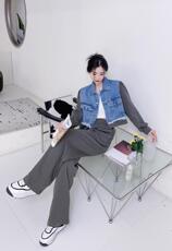 2023年水洗牛仔拼接款套裤，超酷，其它，贻思茗