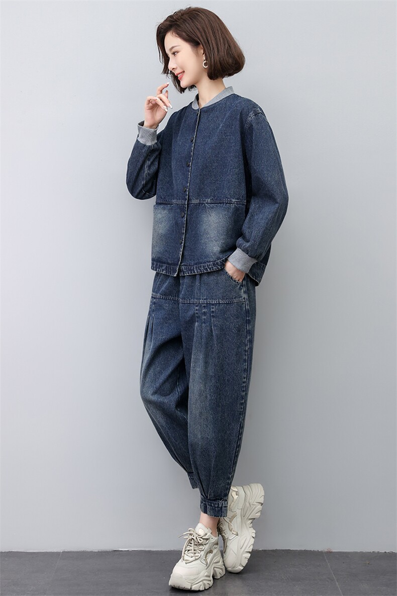 时尚休闲牛仔套装女2025春秋新款中年妈妈宽松大码洋气减龄两件套,女装套装/套裙,悦见她