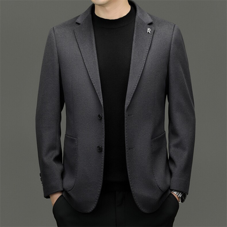 高端中年绵羊毛休闲西服外套男秋季中青年羊毛双面呢西装外套图片