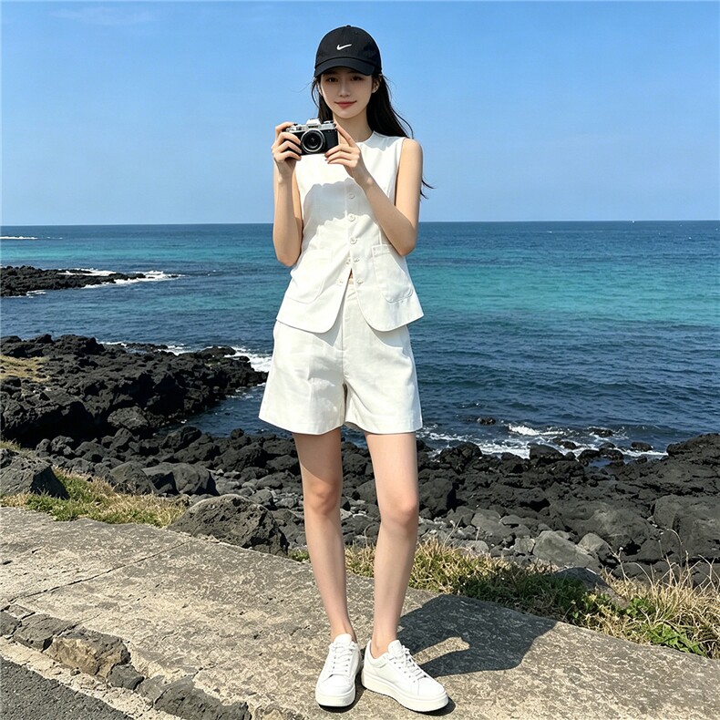 气质温柔风时尚套装女夏季新款法式小香风无袖上衣阔腿短裤两件套,女装套装/套裙,江南