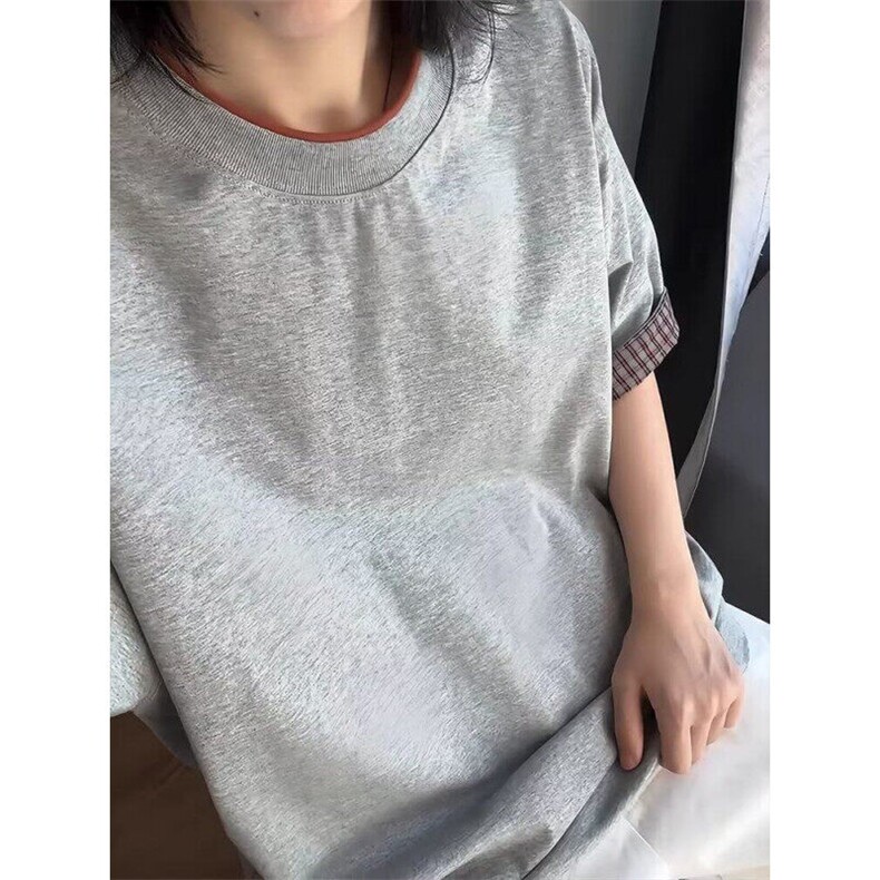 新款日系美式复古翻边格子拼接短袖男款潮流流行原宿气质TX521,男装T恤,星座1116A（原606A-3）