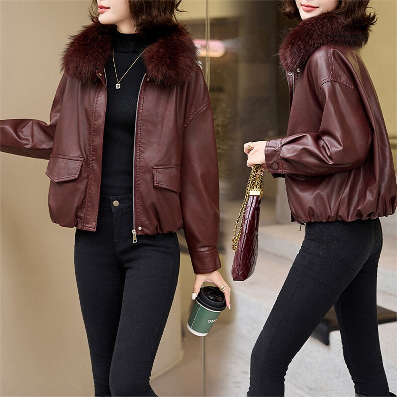 海宁皮衣短外套女2024新款秋冬真毛领小个子加绒加厚皮毛一体大衣，女装皮衣，跑量工厂店
