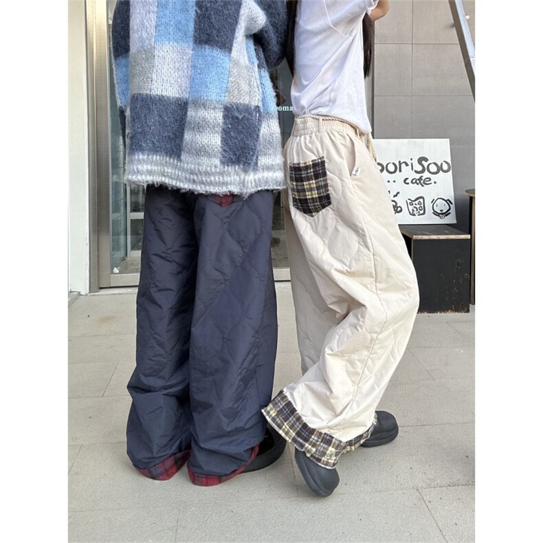 美式复古独立设计秋冬菱格棉裤男女宽松潮流百搭休闲裤K6803-P53，男装棉裤，星座412-3