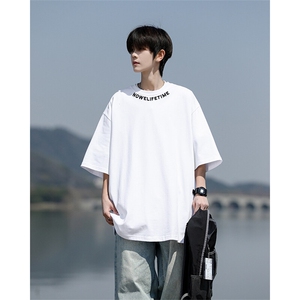 8XL-M特大码正肩纯棉短袖t恤男夏季刺绣上衣白色内搭打底DX309P35图片