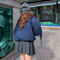 藏青色波点披肩立领白鸭绒羽绒服女冬新款小个子加厚减龄短款外套，女装羽绒服，2C321