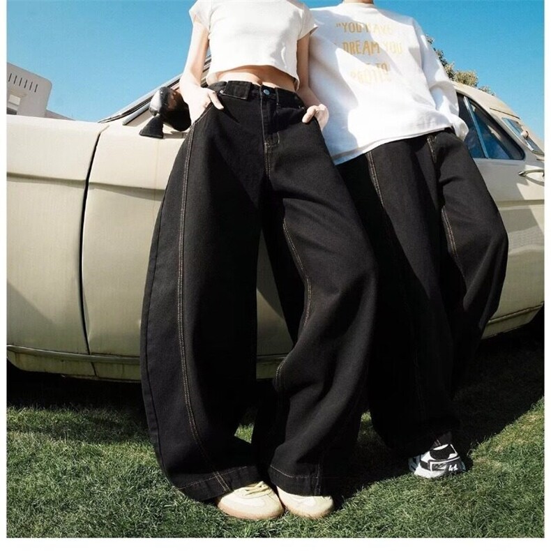 美式复古水洗弯刀牛仔裤男女高级感炸街百搭直筒宽松阔腿休闲长裤，女装牛仔裤，星座506A