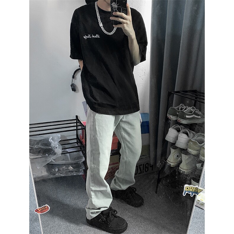 B221美式ins高街小众百搭纯色微喇牛仔裤LK22087-P55控78,男装牛仔裤,电商B221