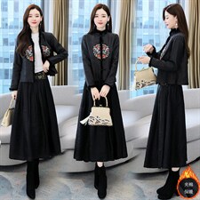 2021秋冬新款香云纱棉衣貂毛套装重工刺绣时尚百搭两套装，女装职业装，韩然一族