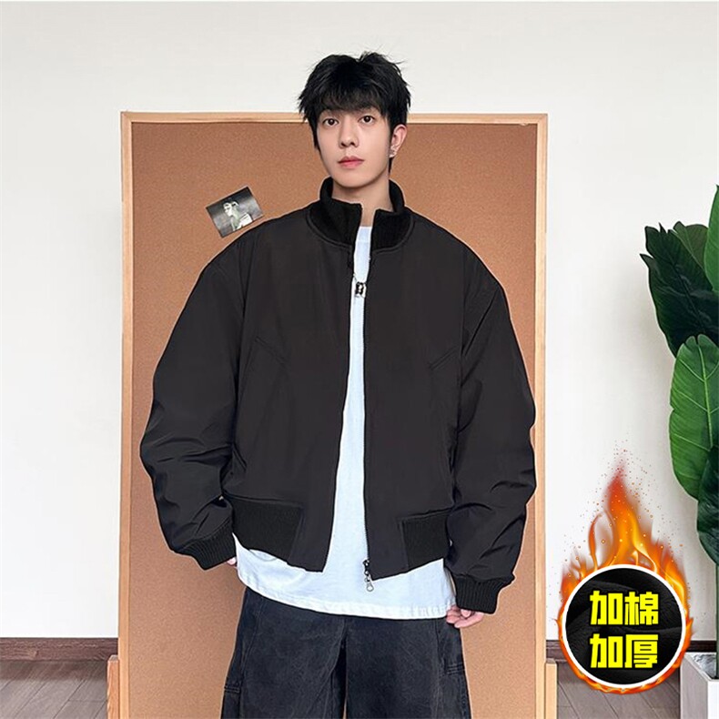 现货冬季美拉德立领飞行夹克廓形高街棒球服加棉加厚棉衣外套，男装夹克，电商A486-1