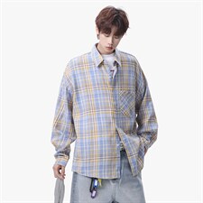 衬衫男春季新款港风宽松磨毛大码格子长袖衬衣CS606-特P28，男装衬衫，星座214-3