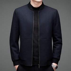 中年秋冬季休闲羊毛呢子爸爸装立领毛呢外套男上衣MNSAA8155-P275，男装毛呢大衣，电商B212（原钱塘6029）