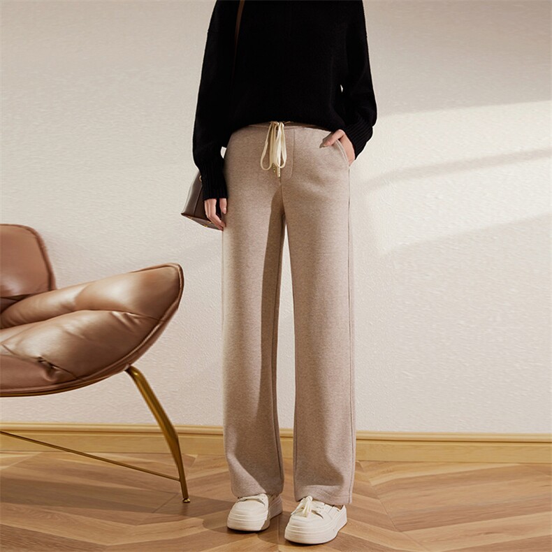 软毛呢加厚休闲直筒羊毛裤2024年秋冬新款，女装休闲裤，佰旭羊绒