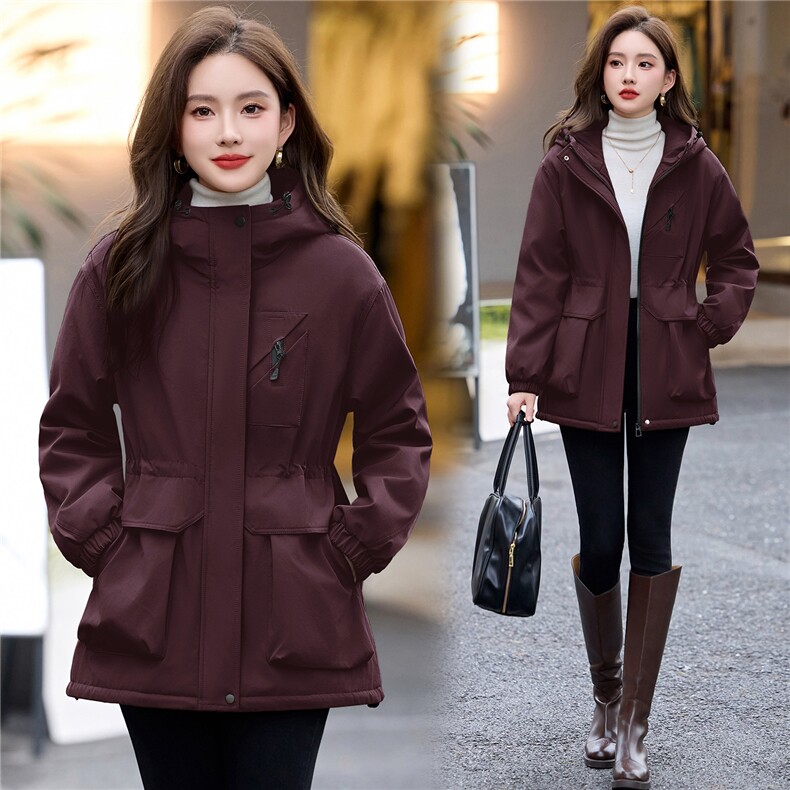 现货2025年冬季连帽加绒加厚女派克服冲锋衣,女装派克服,木橙西子