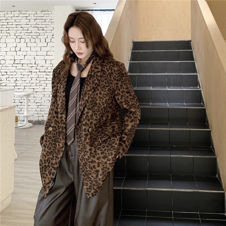 【现货】数据好豹纹西装中长款外套2C327-9919p155控218,女装西装,2C327