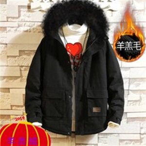 秋冬新日系大码男连帽加厚保暖爆款羊羔毛外套棉衣J9071-P90图片