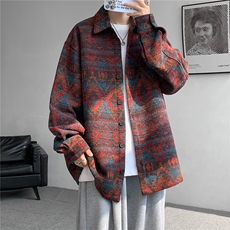 8XL-M复古大码民族风衬衫男款春季加厚粗呢藏式外套CS29001P68，男装民族服装，电商B312