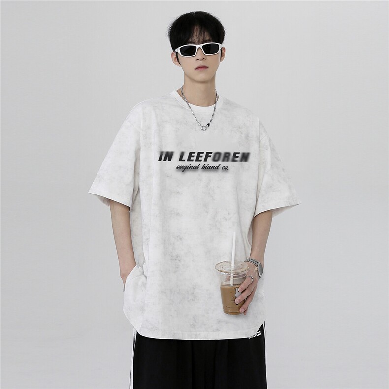 复古做旧潮牌街头休闲百搭男款学生通勤小众设计感短袖T恤T45-P25，男装T恤，电商C307