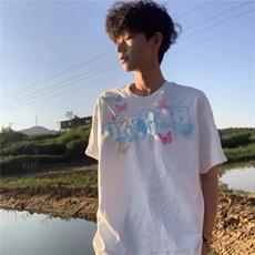 高级设计感短袖蝴蝶刺绣立体印花2025夏季新品T恤男女款减龄宽松，男装T恤，星座506A