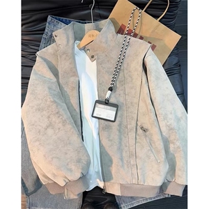 扎染pu皮衣夹克男款春季痞帅风高级感立领外套机车服 J7243图片