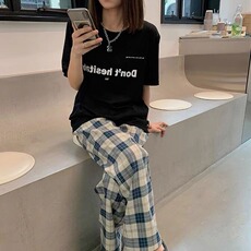 CT21-P30格子休闲裤子男女潮流秋冬季宽松显瘦百搭直筒裤中腰，男装休闲裤，电商B323A