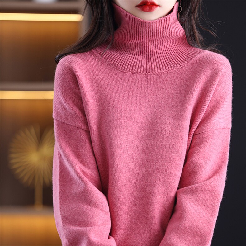 羊毛衫女100羊毛高领加厚秋冬新款宽松慵懒内搭打底衫纯色毛衣,女装羊毛衫,冀清阳荣