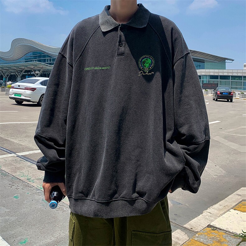 WY30-P56秋季新款水洗做旧Polo杉潮流卫衣,男装卫衣,星座1501-1