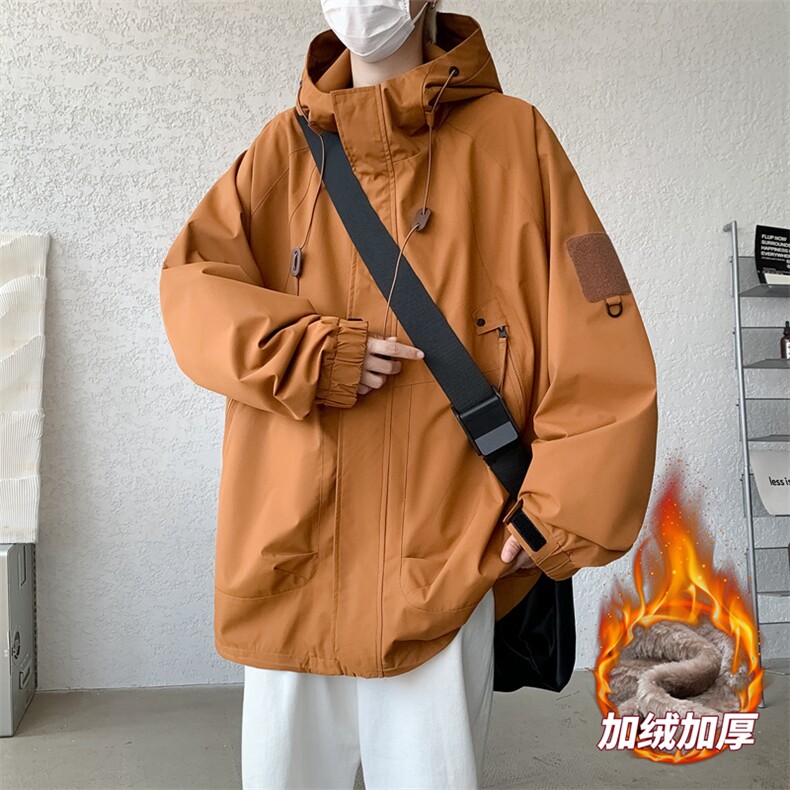 港风大皂工装加绒冲锋衣男高品纯色宽松夹克外套DSA157B-AJ90-P95,男装夹克,电商A157B