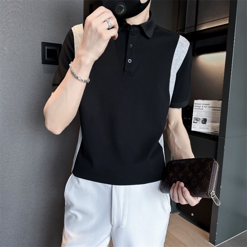 2023新品男装拼接T恤休闲潮男polT恤衫，男装T恤，电商B248