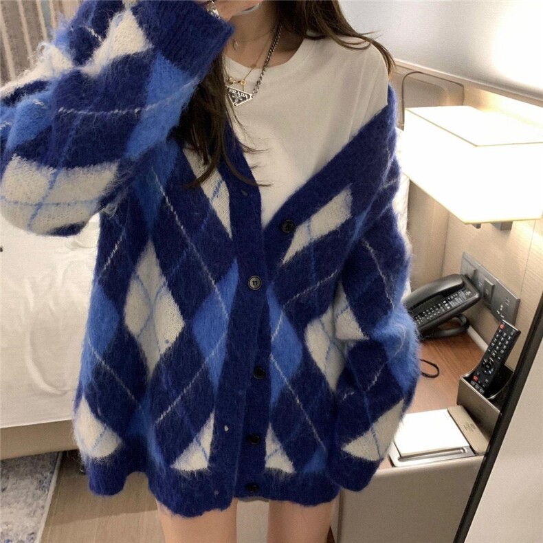 现货秋冬菱格大开衫三色，其它，XTZ style