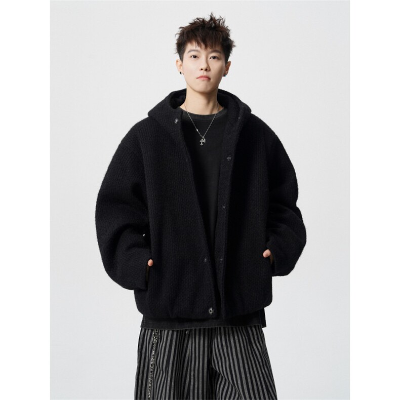 706-LK6988-P118现货秋冬复古男士重磅毛呢加厚连帽简约外套,女装短外套,星座706