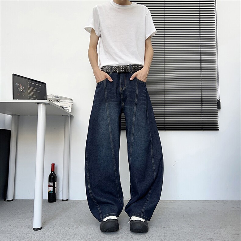 美式vibe复古弯刀廓形牛仔裤男女春夏新款阔腿坠感拖地裤N731-P52,男装牛仔裤,星座308B-1