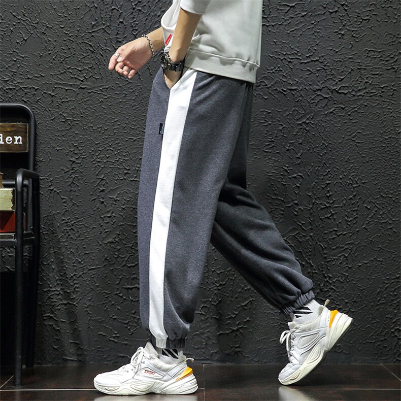 2021秋季拼色小脚条纹日系大码男束脚九分休闲运动卫裤K2065-P38,男装休闲裤,电商A001
