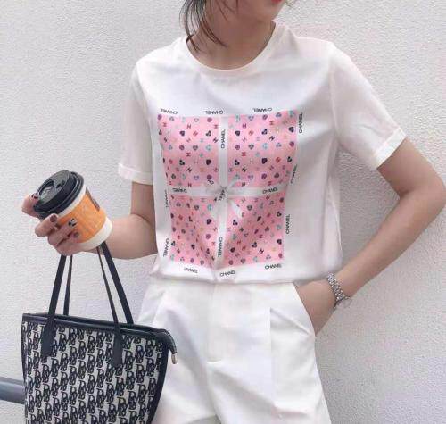 （现货）夏季新款高弹牛奶丝印花面料T，女装，格瑞琪