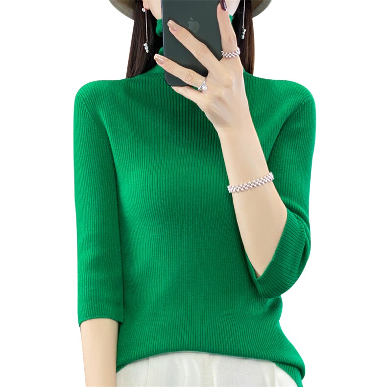 高领毛衣女中领修身显瘦纯色打底衫羊毛针织衫2024年秋季,女装羊毛衫,鹿一羊绒