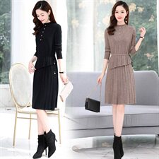 2022冬季新款简约舒适时尚两件套毛衣连衣裙，女装连衣裙，魅丽静蓝